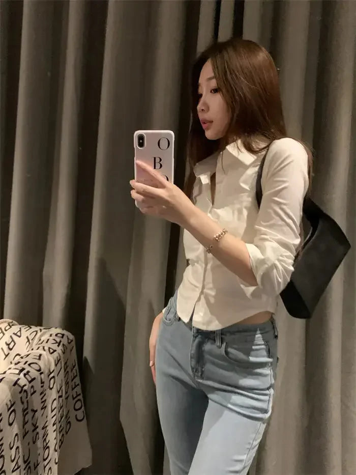 Shirts Women Folds Slim Fit Crop Tops Daily Design - MERGE.DAY.1.FREESTYLE