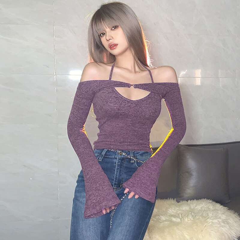 Halter Strapless T-shirt Women Sweet Sexy Off The Shoulder T-shirts Slim Two Piece Tops Woman - MERGE.DAY.1.FREESTYLE