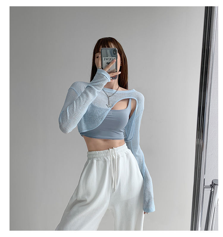 Hollow Smock T Shirt Women Summer Thin Irregular Long Sleeve Knitted - MERGE.DAY.1.FREESTYLE