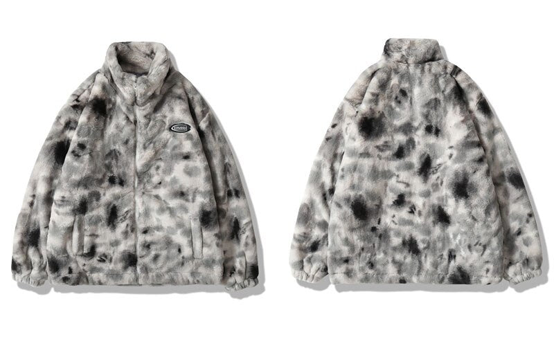 Hip Hop Jacket Streetwear Tie Dye Heart Fuzzy Jackets Warm Coats - MERGE.DAY.1.FREESTYLE