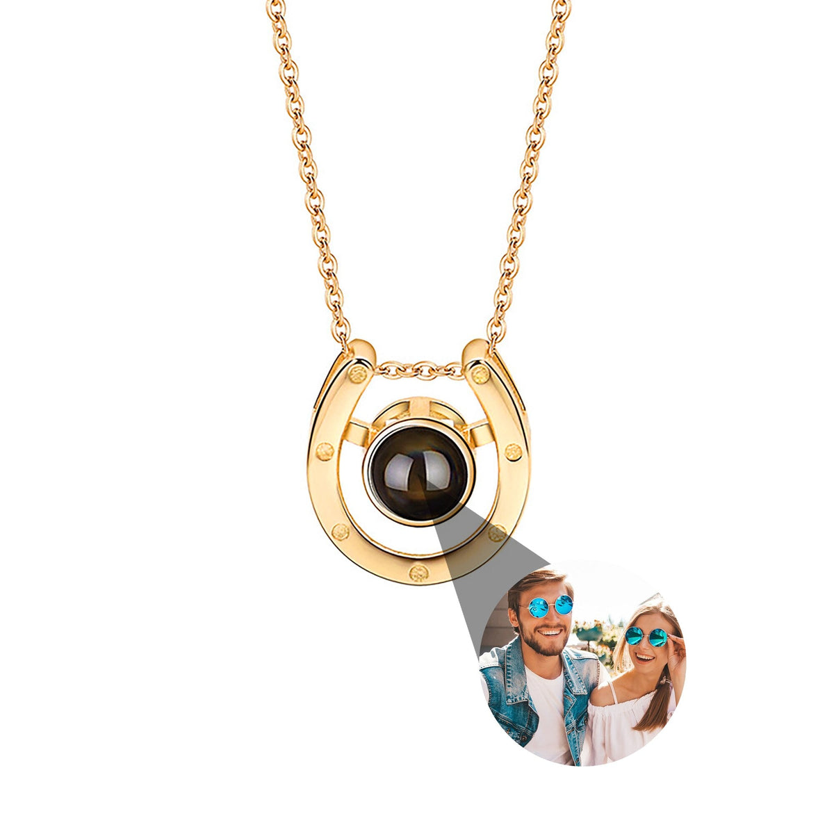 A horseshoe shaped projection necklace with customizable photos Valentine's Day Gift Photo Custom Projection Necklace Simple Hea - MERGE.DAY.1.FREESTYLE