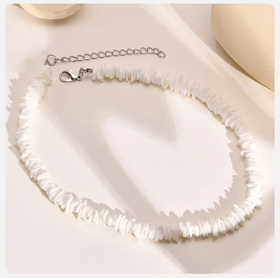 Natural Square Irregular Shell Beaded Chain Necklaces - MERGE.DAY.1.FREESTYLE
