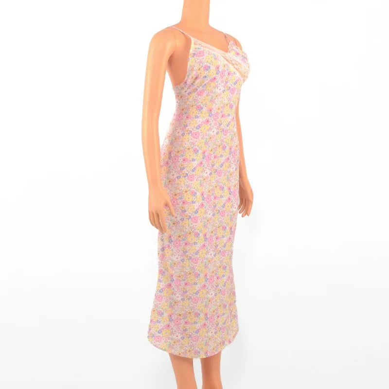 Print Sleeveless Strap Backless Lace Bodycon Dress - MERGE.DAY.1.FREESTYLE