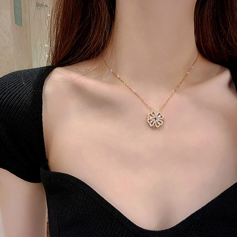 Trendy Flower Magnetic Attract Together Pendant Necklace - MERGE.DAY.1.FREESTYLE