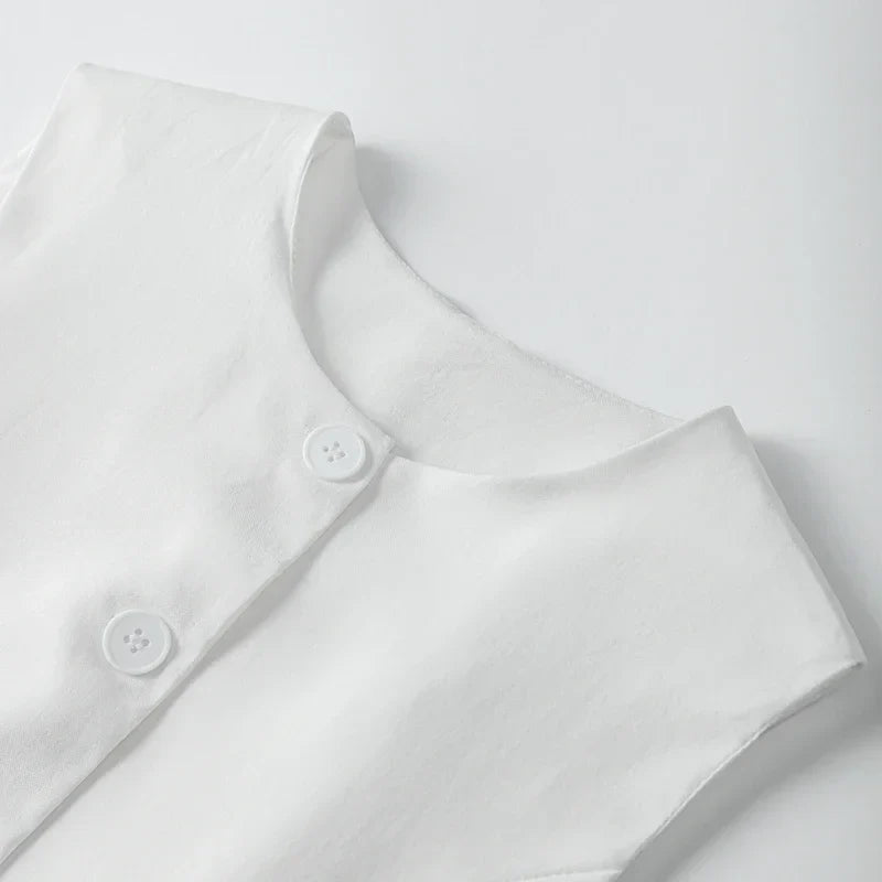 Elegant White Shorts Sets Sleeveless Single Breasted Top High Waist Shorts - MERGE.DAY.1.FREESTYLE