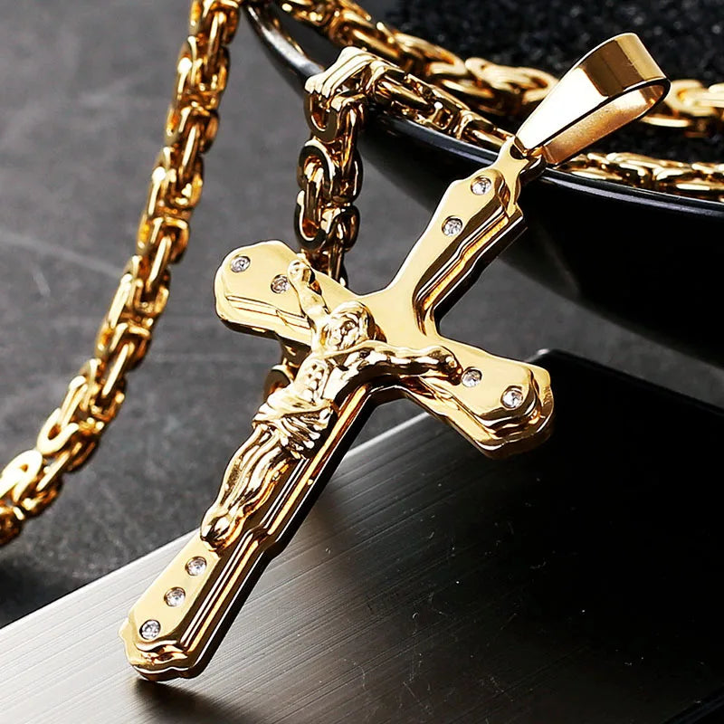 Crystal Jesus Christ Holy Crucifix Cross Pendant Necklace - MERGE.DAY.1.FREESTYLE