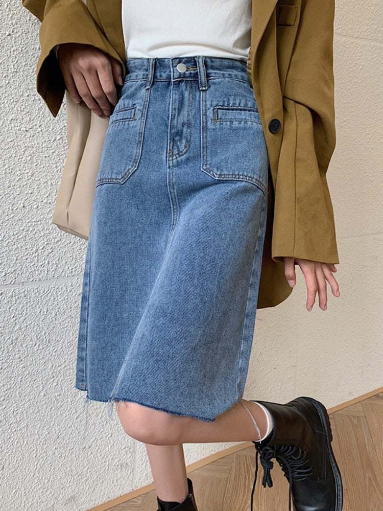 Spring Summer High Waist Denim Skirts Women Casual A-line Zipper Jeans - MERGE.DAY.1.FREESTYLE