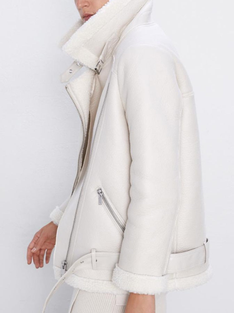 Faux Lamb Leather Jacket Pu Moto Zipper Jacket Warm Thick Outerwear - MERGE.DAY.1.FREESTYLE