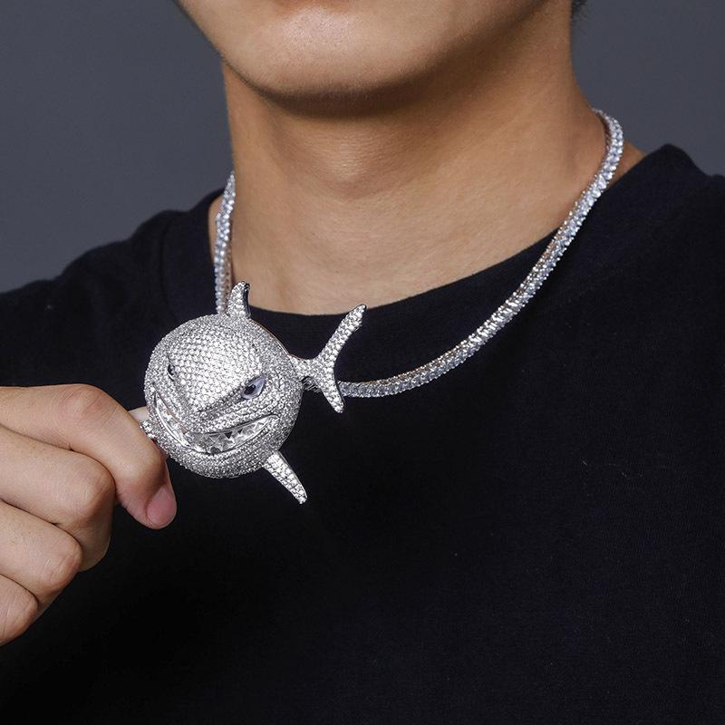 Hip Hop Fierce Shark Inlaid Zircon Pendant Charm Trend Necklace - MERGE.DAY.1.FREESTYLE