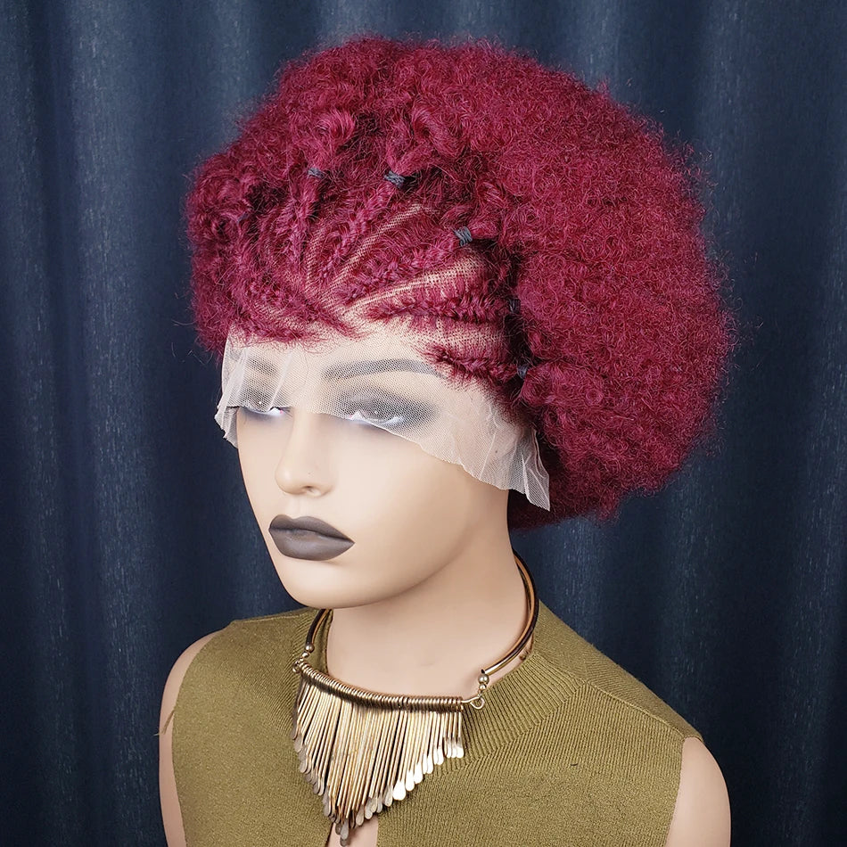 13x4 Short Afro Kinky Curly Bob Lace Front Braided Wigs for Black Women Curly Afro Puff Lace Frontal Wig Human Hair Brazilian - MERGE.DAY.1.FREESTYLE