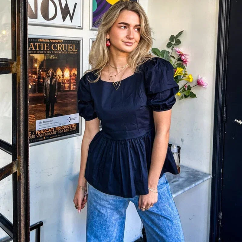 Fashion Backless Short Sleeve Shirts For Women Casual Back Lace Up Tops - MERGE.DAY.1.FREESTYLE