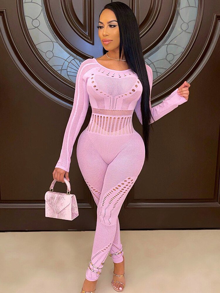 solid color Knitted Thin Long Sleeve Jumpsuit Romper - MERGE.DAY.1.FREESTYLE