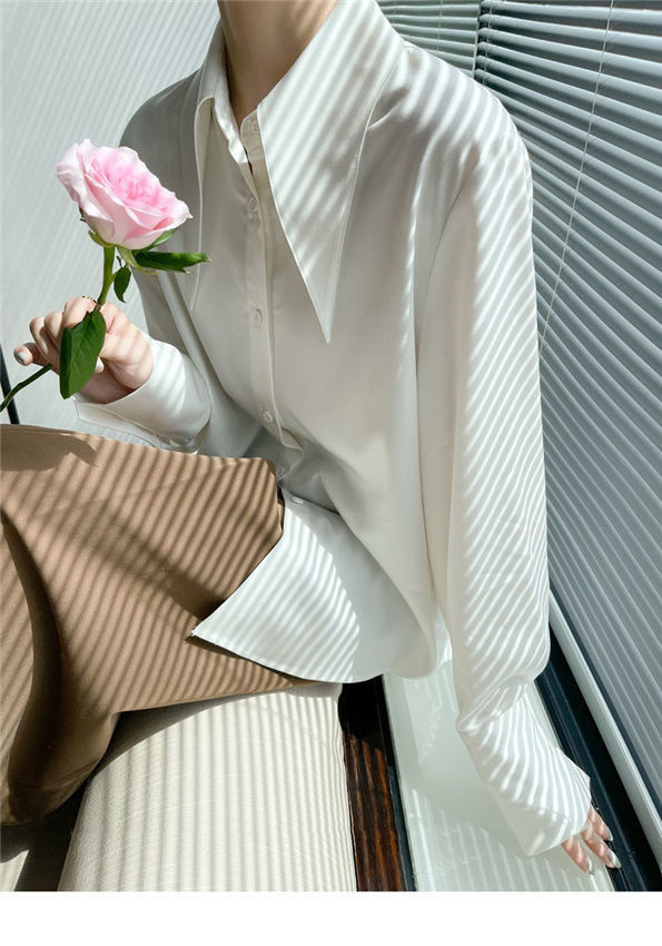 Big Pointed Collar White Blouses For Women Vintage Loose Long Sleeve Shirt - MERGE.DAY.1.FREESTYLE