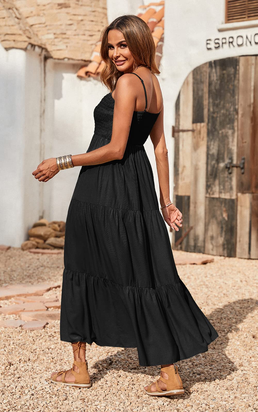Spaghetti Strap Maxi Dress Women Summer Sleeveless Smocked Boho Long Beach Dress Sundresses - MERGE.DAY.1.FREESTYLE