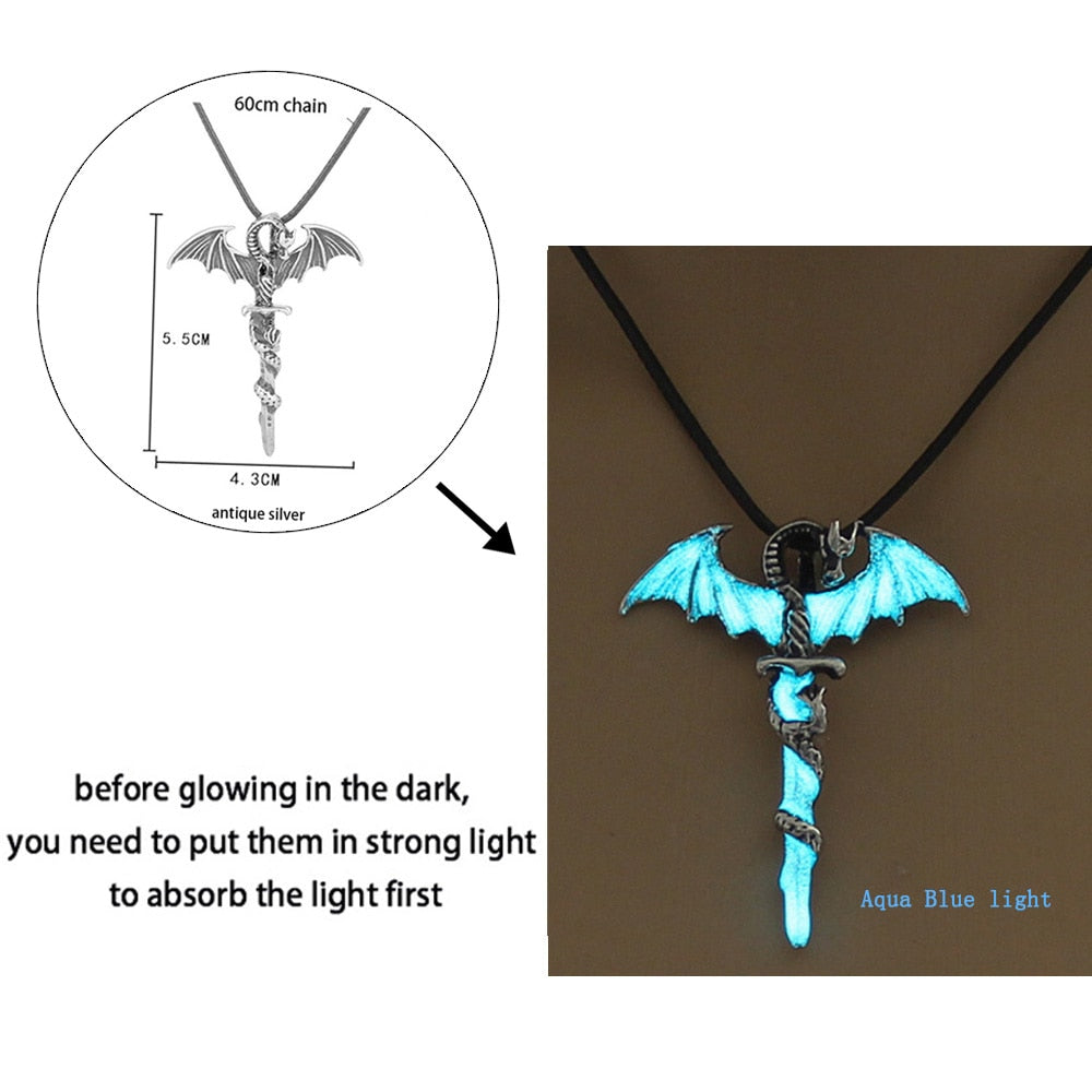 Luminous Dragon Necklace Glowing Night Fluorescence Silver Plated Glow In The Dark Necklace - MERGE.DAY.1.FREESTYLE