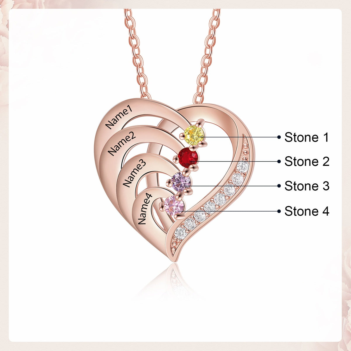 Family Name Heart Necklaces for Women Birthstone Engraving Necklace - MERGE.DAY.1.FREESTYLE