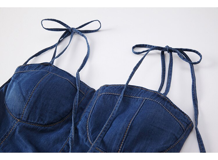 Summer Women Sexy Slip Denim Dress Strapless Lace-up High Waist Dress - MERGE.DAY.1.FREESTYLE