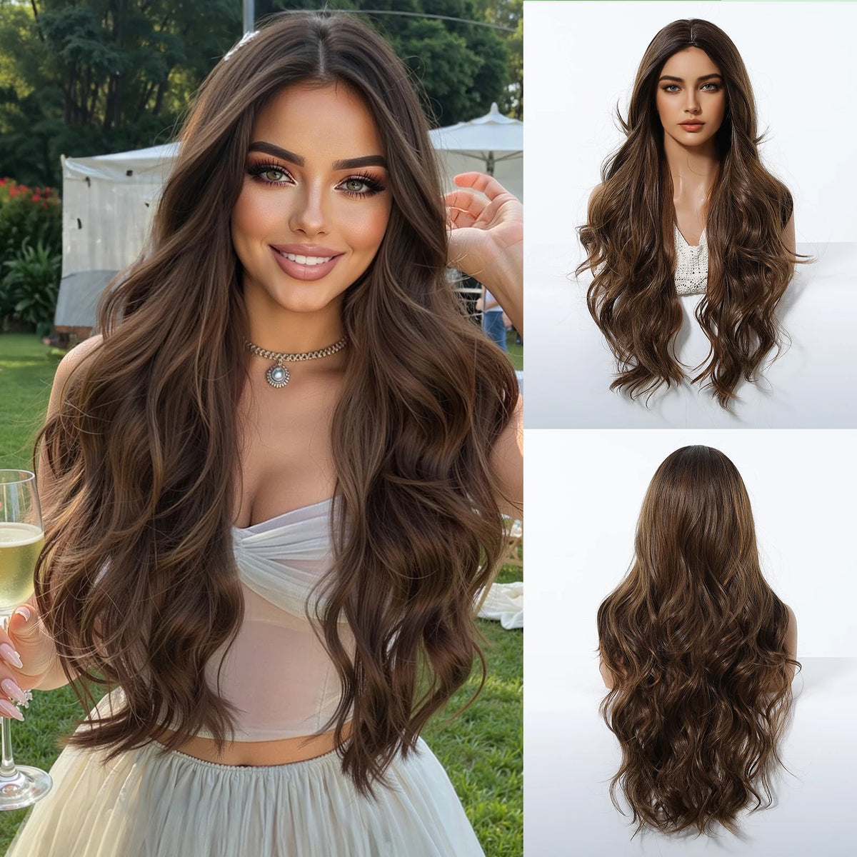 Platinum Blonde with White Highlight Dark Roots Synthetic Hair Wigs for Women Long Wavy Cosplay Daily Party Use Heat Resistant - MERGE.DAY.1.FREESTYLE