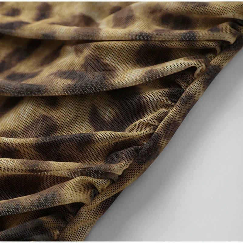Leopard Print Wrapped Suit Backless Sleeveless Tops Skirts - MERGE.DAY.1.FREESTYLE