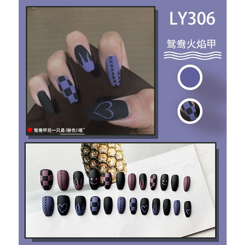 24Pcs/Box Charming Pink Flame Short Fake Nails press on Square Head Full Cover Detachable - MERGE.DAY.1.FREESTYLE