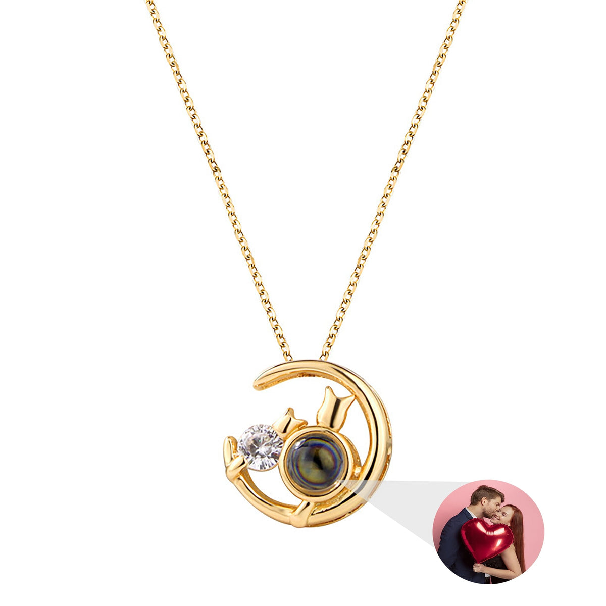 Moon Cat with customizable photos Projection Necklace Pendant Jewelry - MERGE.DAY.1.FREESTYLE