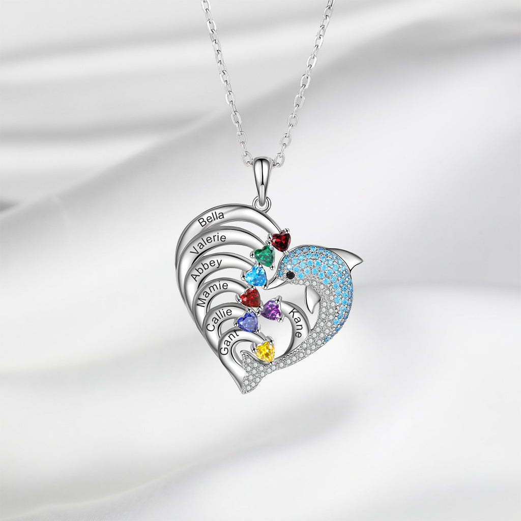 Delicate Dolphin 2-8 Name Necklace Customized Heart Pendant - MERGE.DAY.1.FREESTYLE