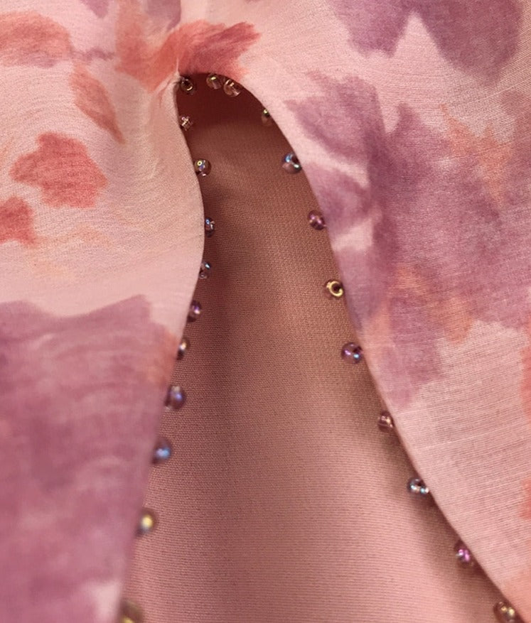 V-neck Floral Printed Dress Women Elegant Puff Sleeve Slim A-line Dress - MERGE.DAY.1.FREESTYLE