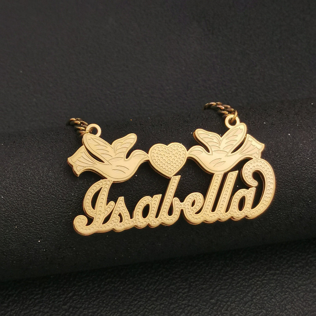 butterfly dove 3D Double Plate Custom Nameplate Necklace Personalized Name Necklace - MERGE.DAY.1.FREESTYLE
