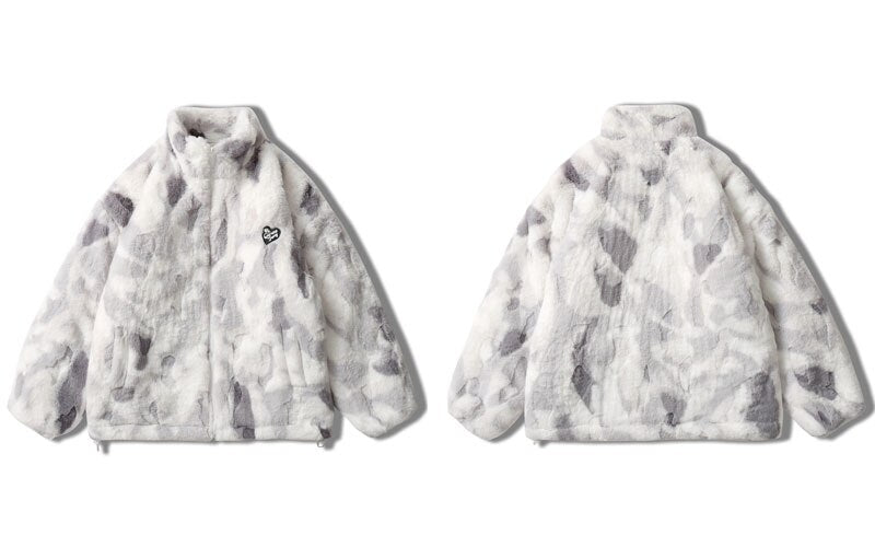 Parkas Winter Jacket Streetwear Tie Dye Fuzzy Fluffy Thicken Warm Padded Coats - MERGE.DAY.1.FREESTYLE