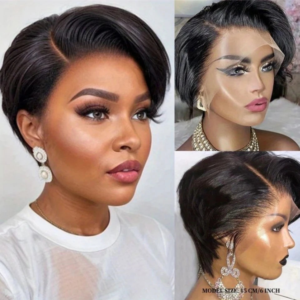 Short Pixie Cut Straight Bob Wig 13x4 Lace Front Human Hair Wigs Pre Plucked Pixie Cut Transparent Lace For Women Natural Color - MERGE.DAY.1.FREESTYLE