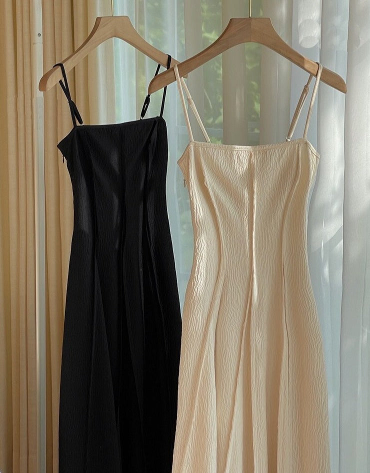Vintage Spaghetti Strap A-line Dress Summer Slim Waist Sleeveless Mid-Length vestidos - MERGE.DAY.1.FREESTYLE