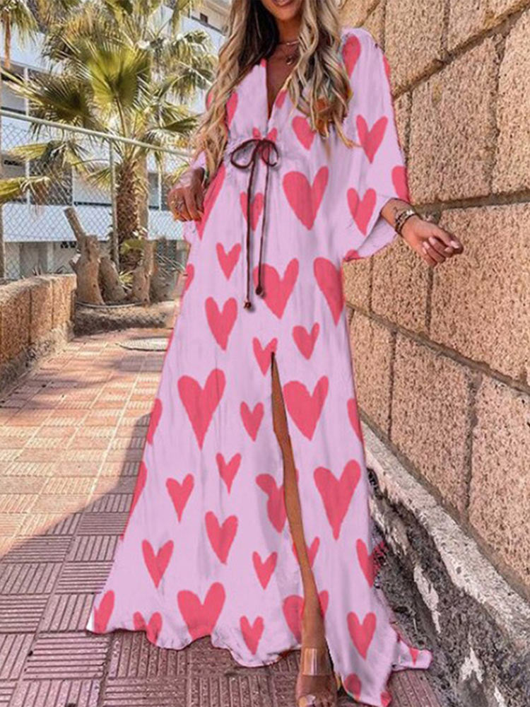 Vestido largo tipo túnica para mujer, estampado floral, estilo bohemio, sexy, para playa y cubrir bikini en verano