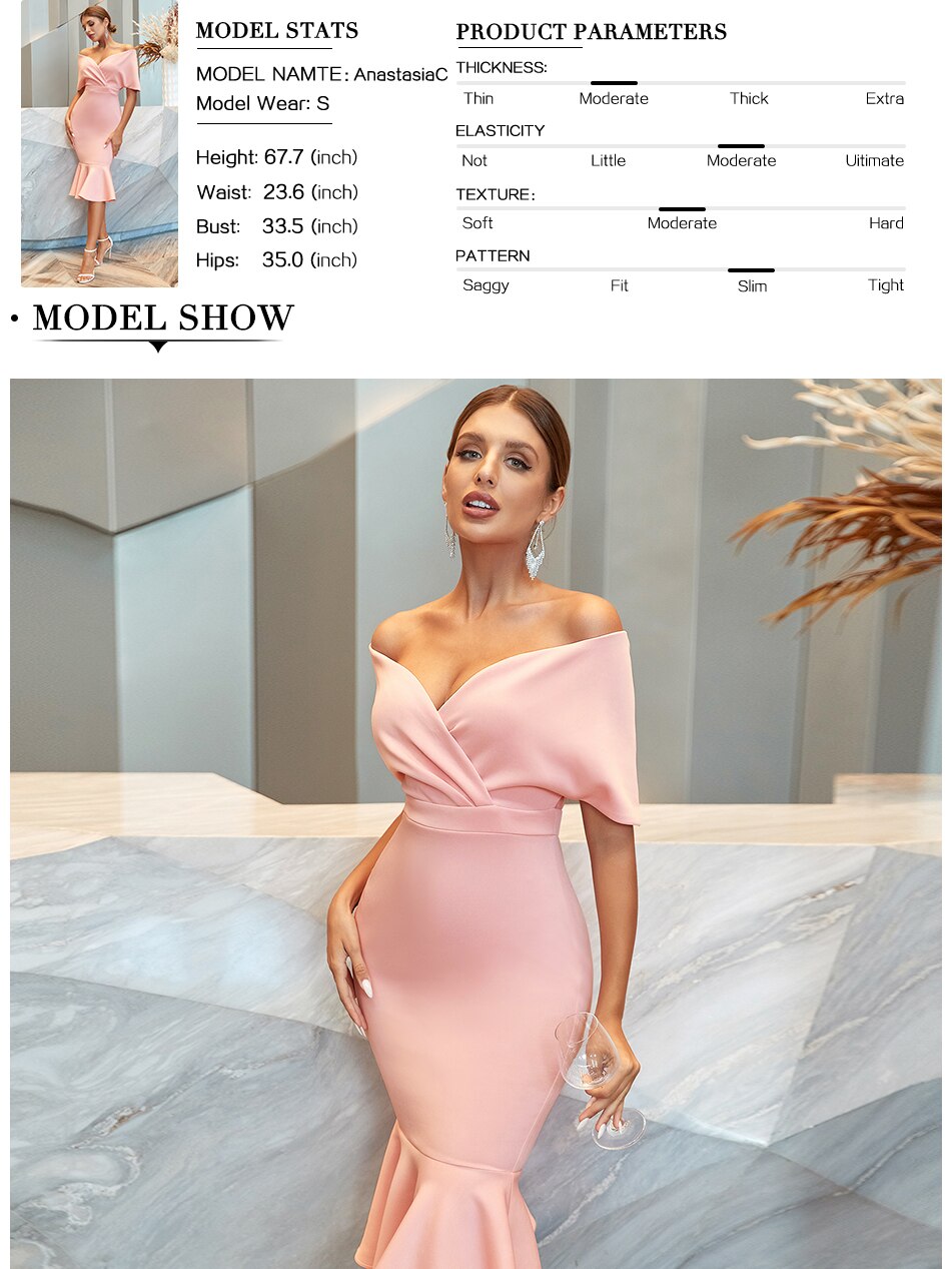 Pink Mermaid Dress Vestidos Summer Sexy Off Shoulder Elegant Evening - MERGE.DAY.1.FREESTYLE
