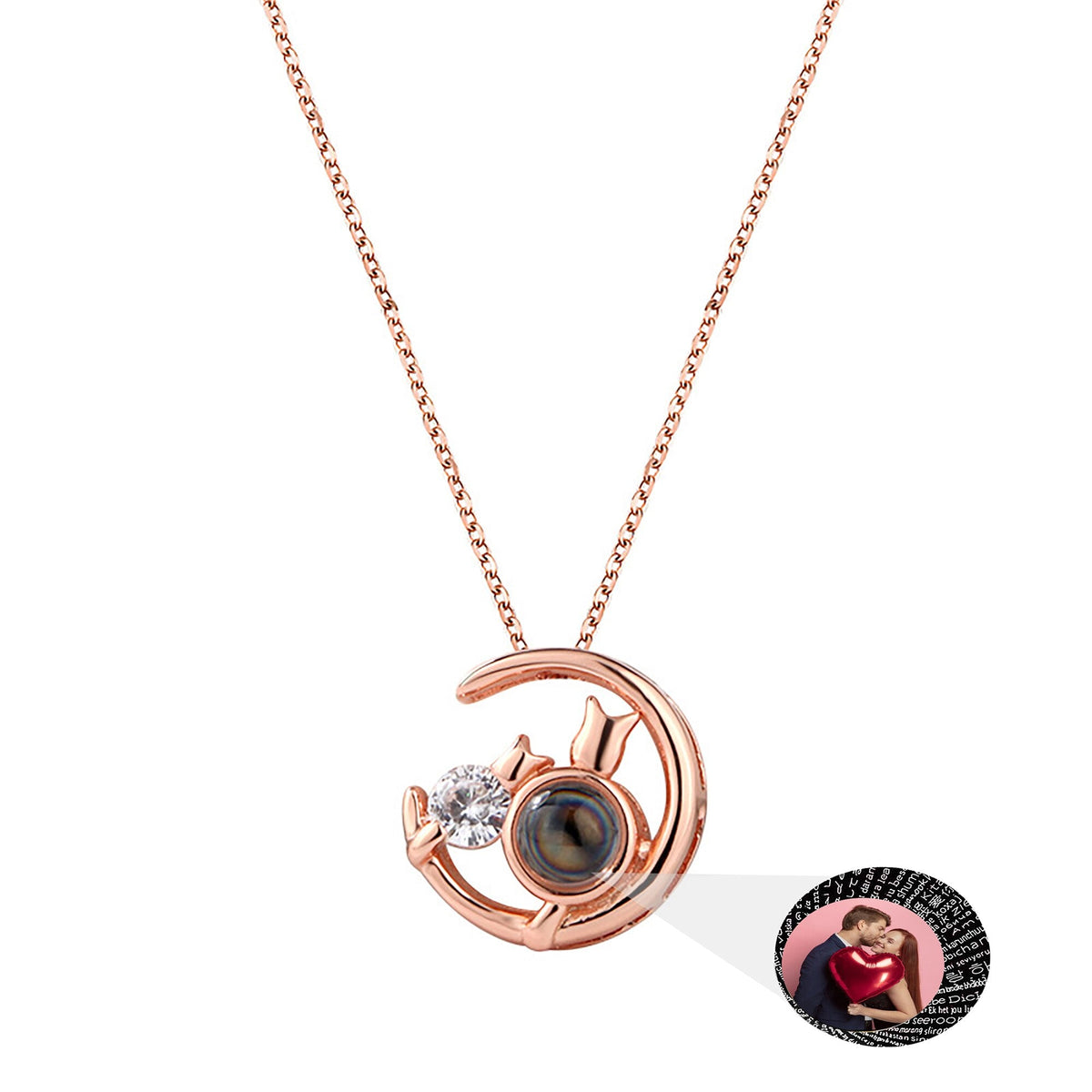Moon Cat with customizable photos Projection Necklace Pendant Jewelry - MERGE.DAY.1.FREESTYLE