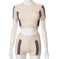 O Neck Short Sleeves Patchwork Crop T Shirt Shorts 2 Pieces Set - MERGE.DAY.1.FREESTYLE