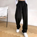 Long Suit Pants High Waist Button Women Wide Leg Trousers - MERGE.DAY.1.FREESTYLE