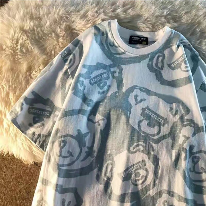 Summer Full Print Cartoon Bear Kawaii Short-Sleeved T-Shirt Loose Harajuku Casual - MERGE.DAY.1.FREESTYLE