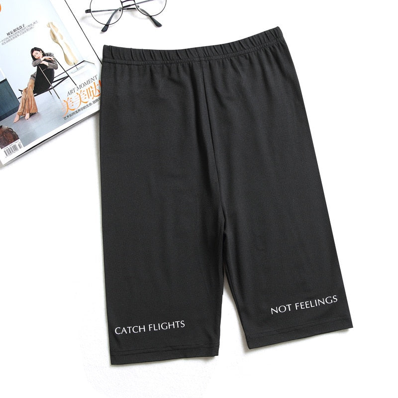 Shorts Thin Fitness Casual High Waist Biker Short Summer Slim Knee-Length Bottoms Streetwear - MERGE.DAY.1.FREESTYLE