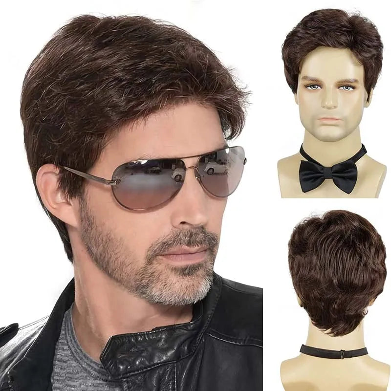 MSIWIGS Men Short Straight Wig Ombre Grey Brown Synthetic Wig White for Male Hair Fleeciness Realistic Natural Headgear - MERGE.DAY.1.FREESTYLE