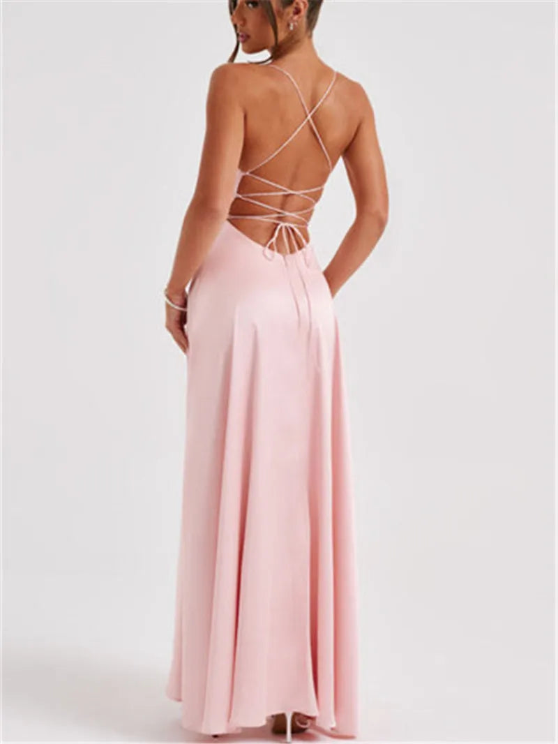 Formal Dress Elegant Solid Color Backless Split Evening Gown - MERGE.DAY.1.FREESTYLE