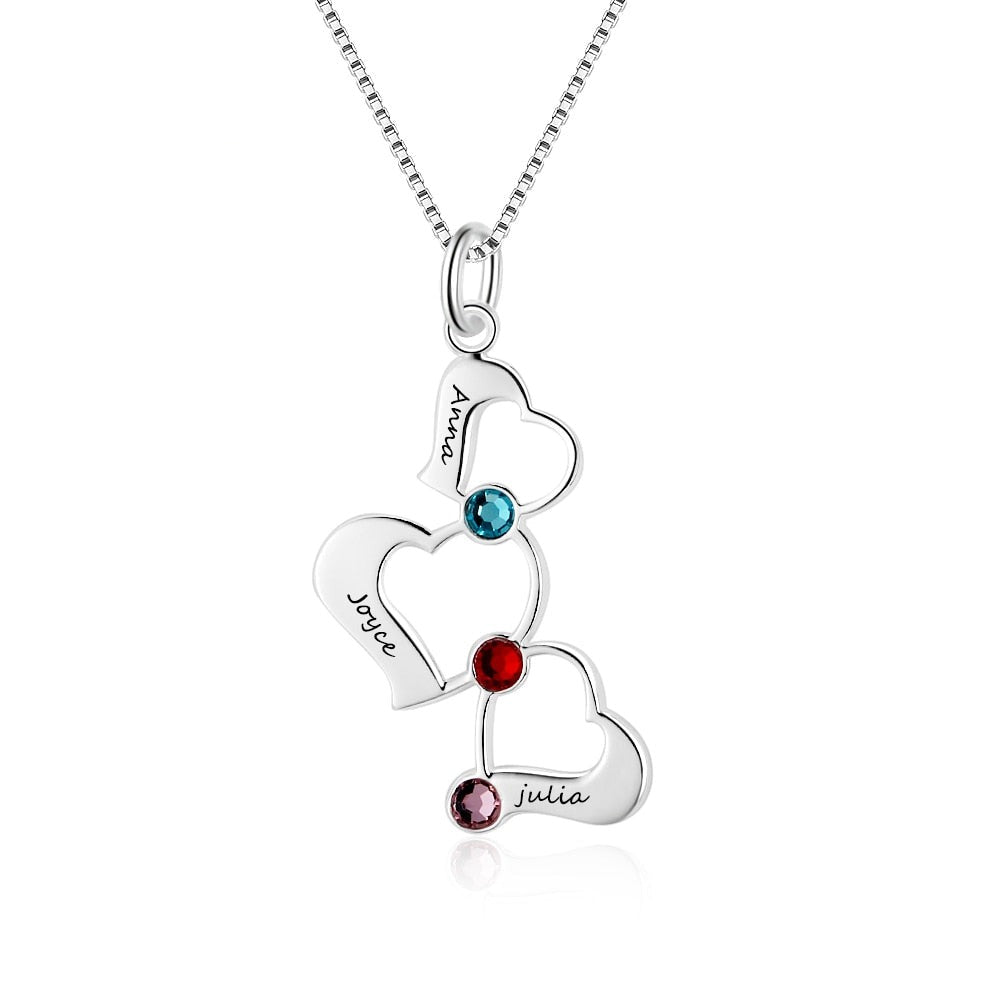 3 Heart Hollow Design Personalized Engrave Name Necklace Birthstone Pendants - MERGE.DAY.1.FREESTYLE