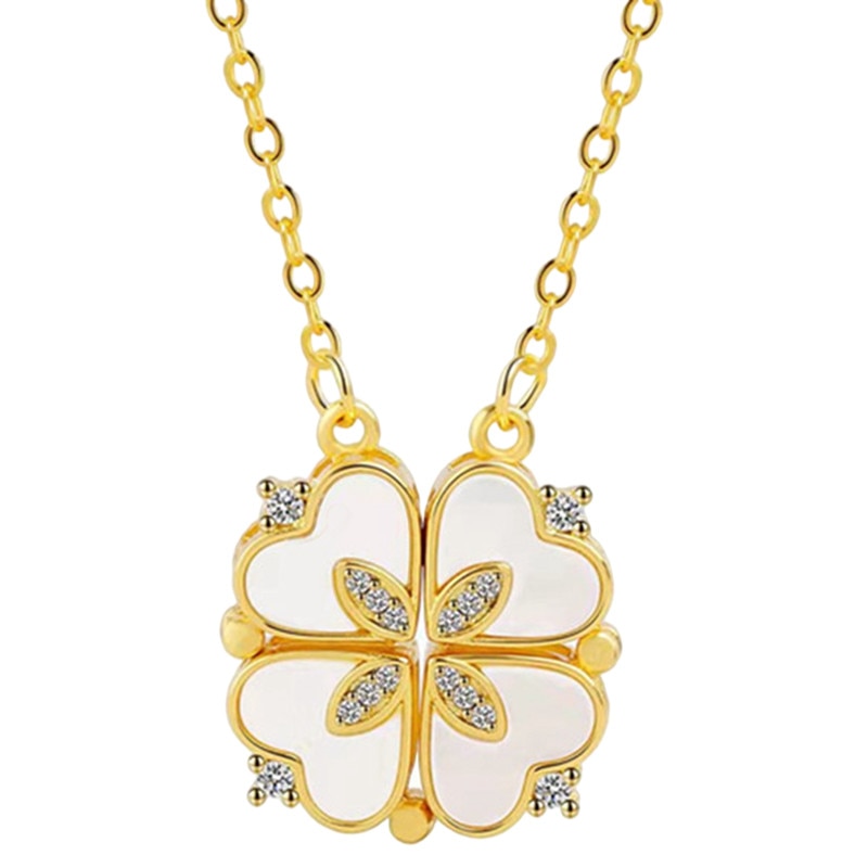 Magnetic Folding Heart Shaped Four Leaf Clover Pendant Necklace - MERGE.DAY.1.FREESTYLE