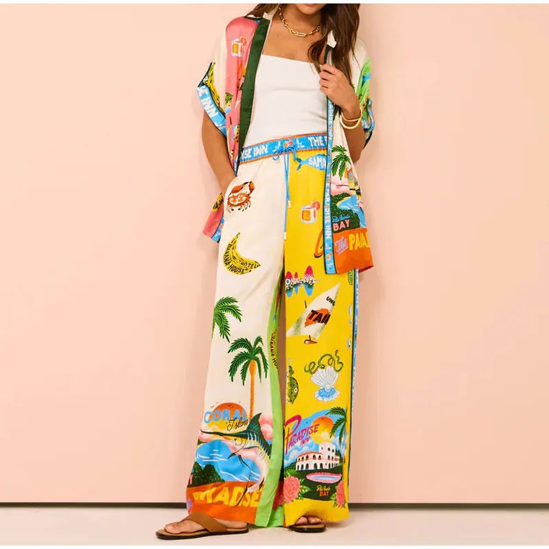 Beach Printed Lapel Shirt Pants Suits - MERGE.DAY.1.FREESTYLE