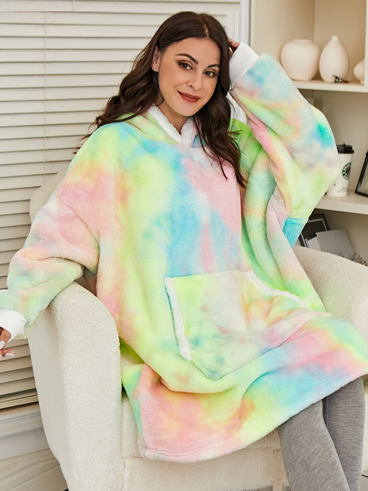 Oversized Hoodie Sweatshirt Women Tie Dye Hoodies Fleece Giant Wearable Blanket - MERGE.DAY.1.FREESTYLE
