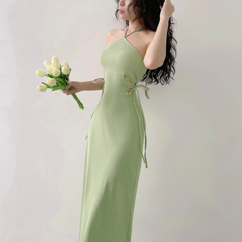 Knitted Long Sleeve Slim Mini Fairycore Slash Neck Dress - MERGE.DAY.1.FREESTYLE