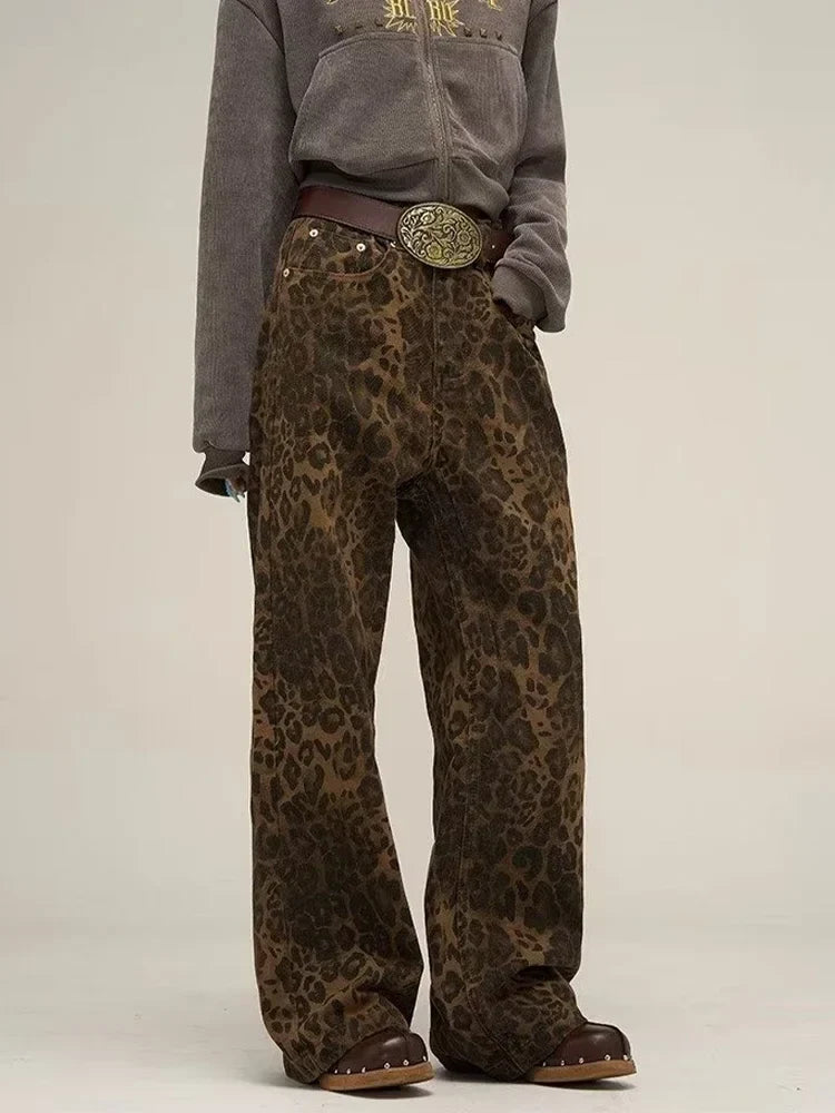 Leopard Print Y2k Jeans Women Oversized Wide Leg Denim Trousers Streetwear - MERGE.DAY.1.FREESTYLE