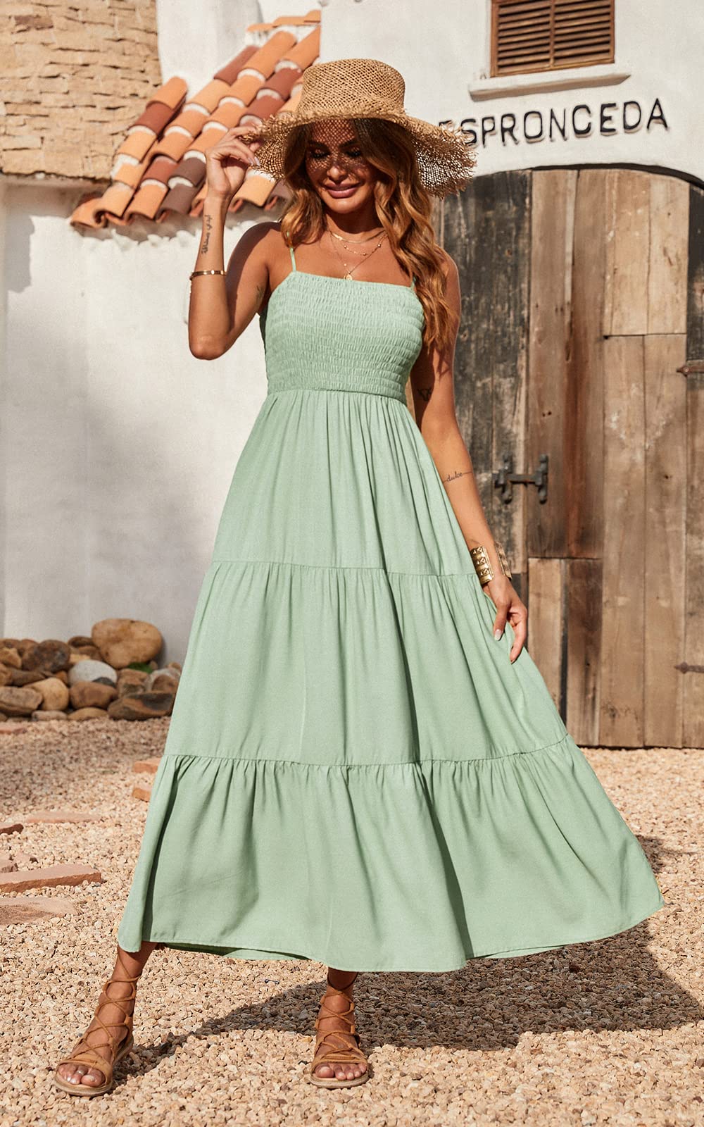 Spaghetti Strap Maxi Dress Women Summer Sleeveless Smocked Boho Long Beach Dress Sundresses - MERGE.DAY.1.FREESTYLE