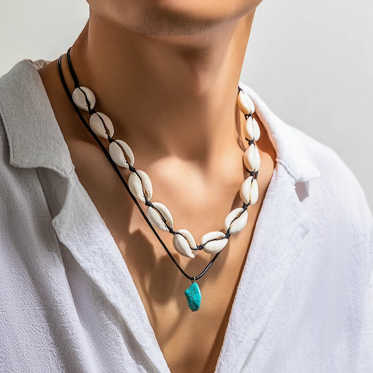 Summer Shell Choker With Stone Pendant Necklace - MERGE.DAY.1.FREESTYLE