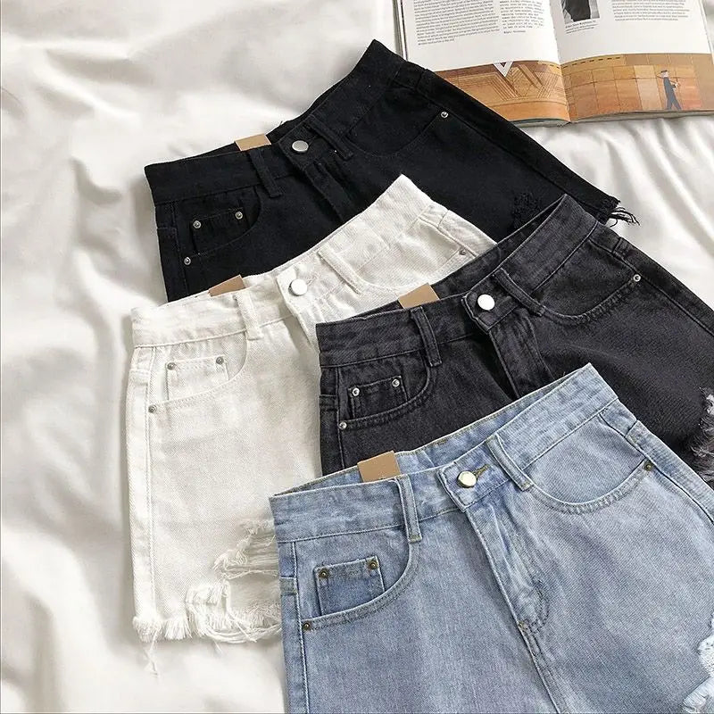 Pocket Tassel Perforated Denim Shorts Female - MERGE.DAY.1.FREESTYLE