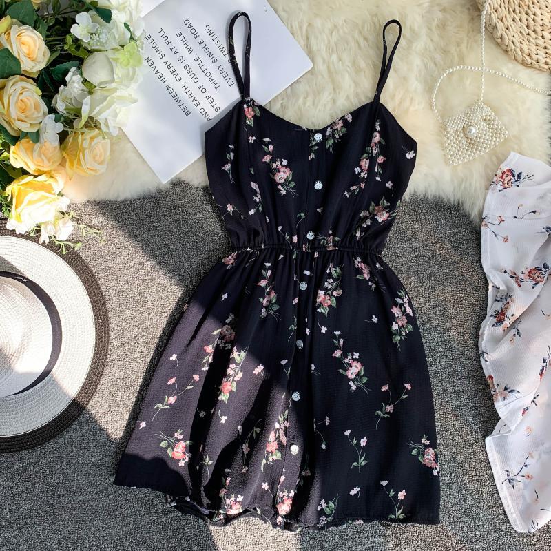 Spaghetti Strap Beach Playsuits Women Single Breasted V-neck Dress - MERGE.DAY.1.FREESTYLE